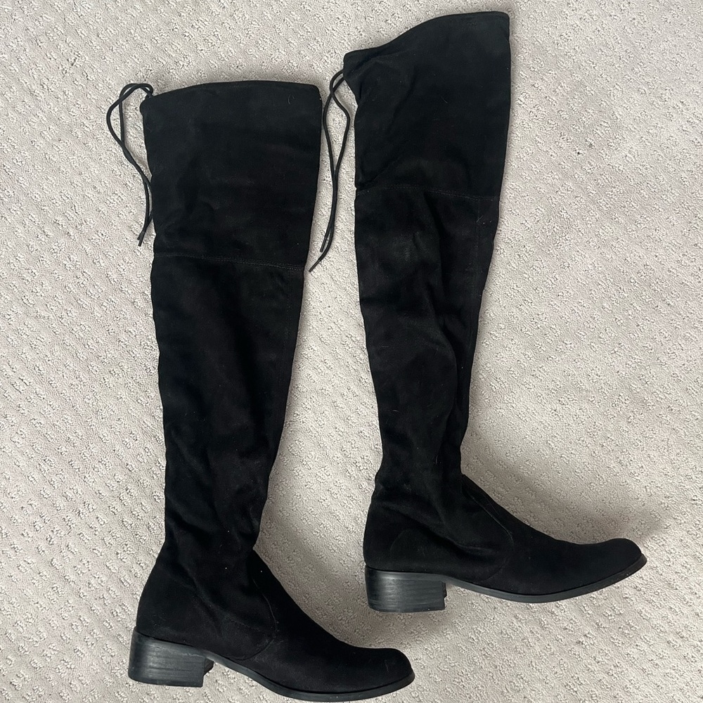 Knee High Black Faux Suede Boots